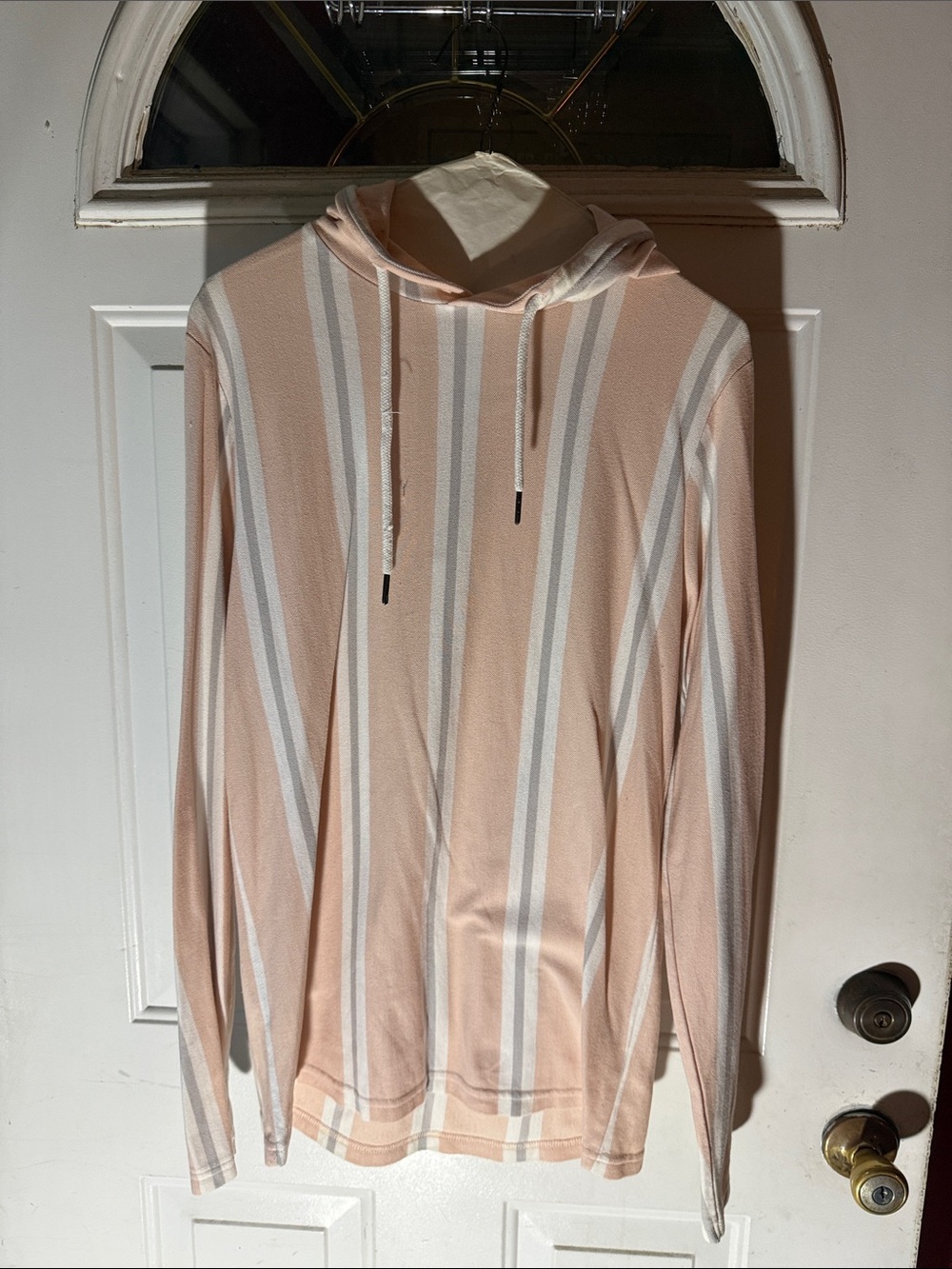 Denim & Flower Light Peach and White Striped Lightweight Hoodie Sweater